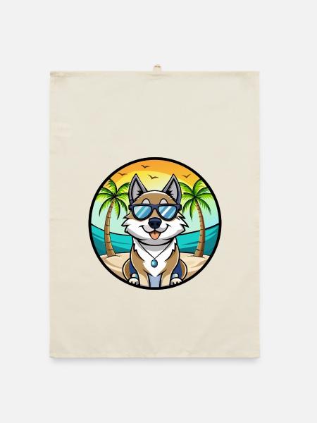 Schwedischer Elchhund Hunderasse Cartoon Sonnenbrille Strand - Organic Geschirrtuch - Natur - Vorne
