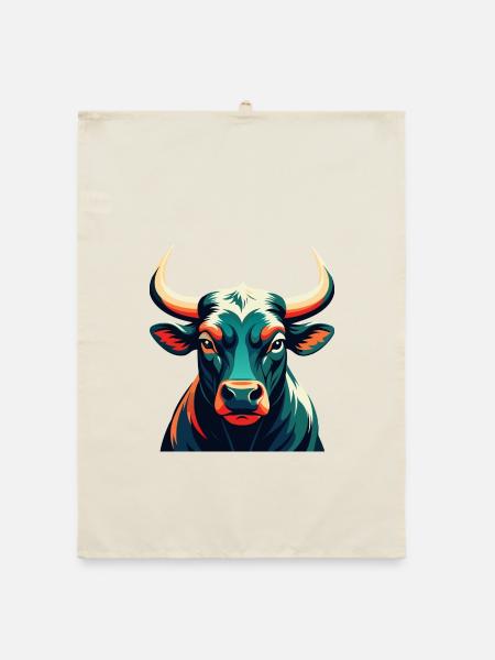 Taureau Personnage De Dessin Animé Animal De Compagnie Coloré - Torchon bio - nature - Devant