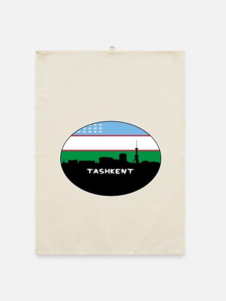 Taschkent Usbekistan Flagge Skyline Silhouette Reisen - Organic Geschirrtuch - Natur - Vorne