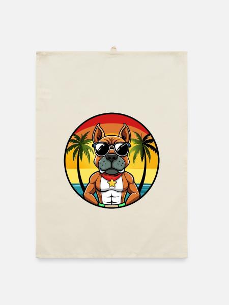 Deutscher Boxer Hund Rasse Cartoon Sonnenbrille Strand - Organic Geschirrtuch - Natur - Vorne
