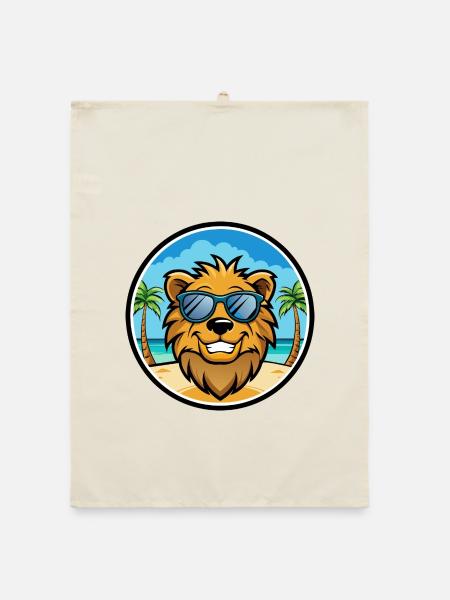 Löwe Lustige Cartoon Sommer Strand Sonnenbrille Aufkleber - Organic Geschirrtuch - Natur - Vorne