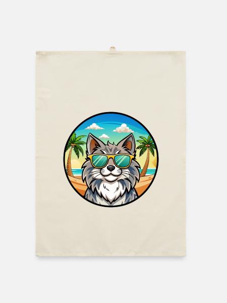 Norwegische Waldkatze Rasse Cartoon Sonnenbrille Strand - Organic Geschirrtuch - Natur - Vorne