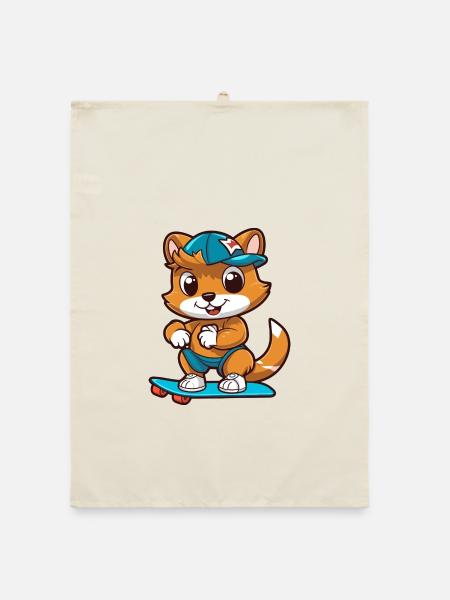 Lustiges Streifenhörnchen Kawaii Cartoon spielt Skateboard - Organic Geschirrtuch - Natur - Vorne