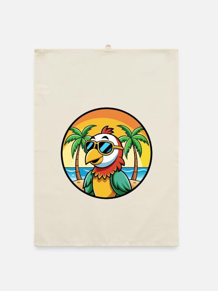 Papagei Lustige Cartoon Sommer Strand Sonnenbrille Cool - Organic Geschirrtuch - Natur - Vorne