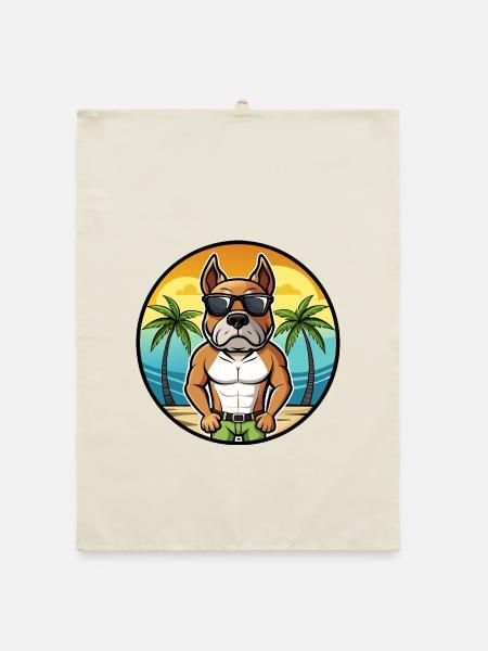 Bull Boxer Hund Rasse Cartoon Sonnenbrille Strand - Organic Geschirrtuch - Natur - Vorne