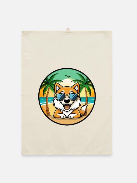 Spitz Hunderasse Cartoon Sonnenbrille Strand - Organic Geschirrtuch - Natur - Vorne