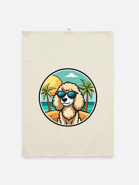 Caniche Chien Race Dessin Animé Lunettes De Soleil Plage - Torchon bio - nature - Devant