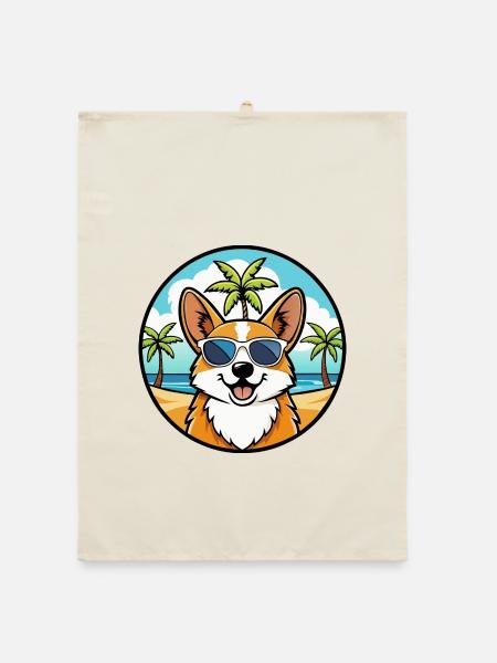 Pembroke Welsh Corgi Hunderasse Cartoon Sonnenbrille - Organic Geschirrtuch - Natur - Vorne