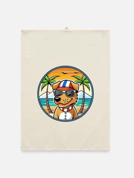 Norwegischer Windhund Dunker Hunderasse Cartoon Strand - Organic Geschirrtuch - Natur - Vorne