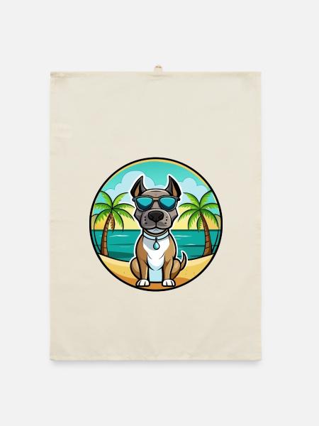 Deutsche Dogge Hunderasse Cartoon Sonnenbrille Strand - Organic Geschirrtuch - Natur - Vorne