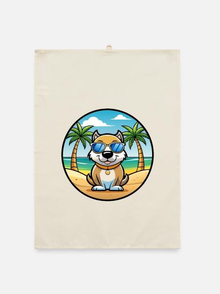 Milieu Asiatique Ovtcharka Chien Race Dessin Animé Plage - Torchon bio - nature - Devant