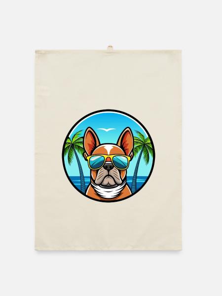 Bouledogue Français Race Dessin Animé Lunettes de Soleil Plage - Torchon bio - nature - Devant