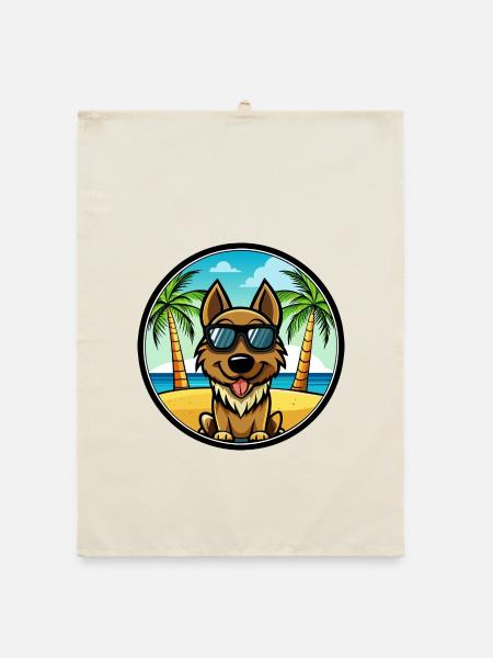 Black Tan Dog Breed Cartoon Sunglasses Beach - Organic dish towel - nature - Front