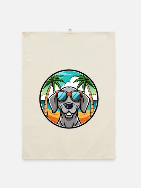 Weimaraner Hund Rasse Cartoon Sonnenbrille Strand - Organic Geschirrtuch - Natur - Vorne