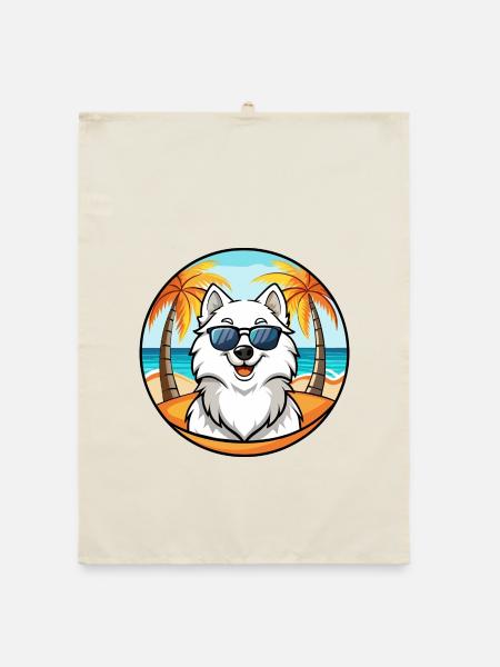 Samojede Hunderasse Cartoon Sonnenbrille Strand - Organic Geschirrtuch - Natur - Vorne