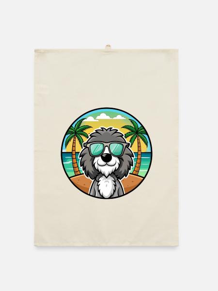 Portugiesische Wasserhundrasse Cartoon Sonnenbrille Strand - Organic Geschirrtuch - Natur - Vorne