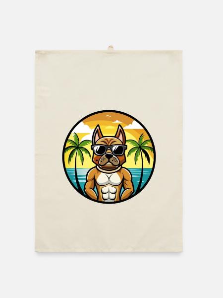 Deutscher Boxer Hund Rasse Cartoon Sonnenbrille Strand - Organic Geschirrtuch - Natur - Vorne