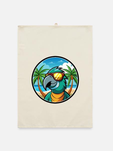 Papagei Lustige Cartoon Sommer Strand Sonnenbrille Cool - Organic Geschirrtuch - Natur - Vorne