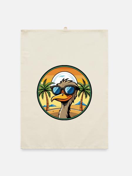 Emu Lustige Cartoon Sommer Strand Sonnenbrille Aufkleber - Organic Geschirrtuch - Natur - Vorne