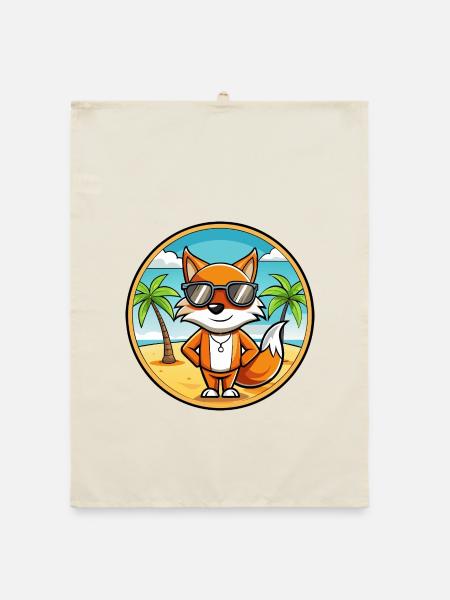 Fuchs Lustige Cartoon Sommer Strand Sonnenbrille Aufkleber - Organic Geschirrtuch - Natur - Vorne