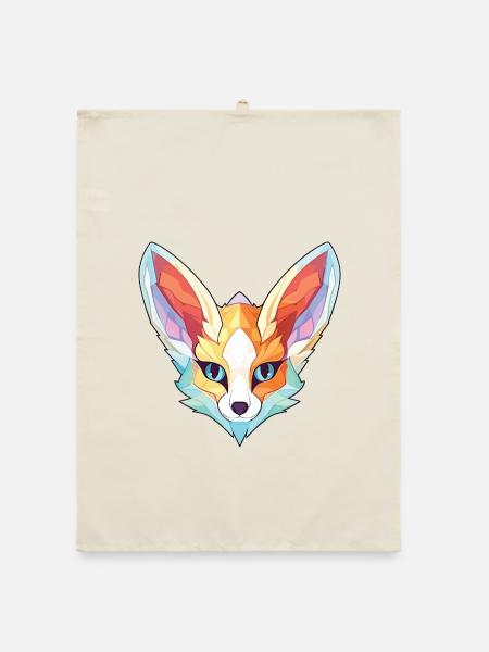 Fennec Fuchs Bunte Aquarell-Tierillustration - Organic Geschirrtuch - Natur - Vorne