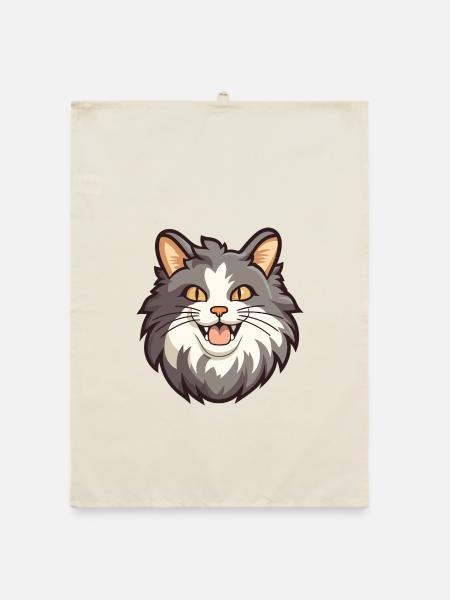 Norwegische Waldkatze Karikatur Aquarell Clipart - Organic Geschirrtuch - Natur - Vorne