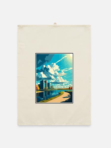 Almere Niederlande Vintage Reiseposter Souvenir - Organic Geschirrtuch - Natur - Vorne