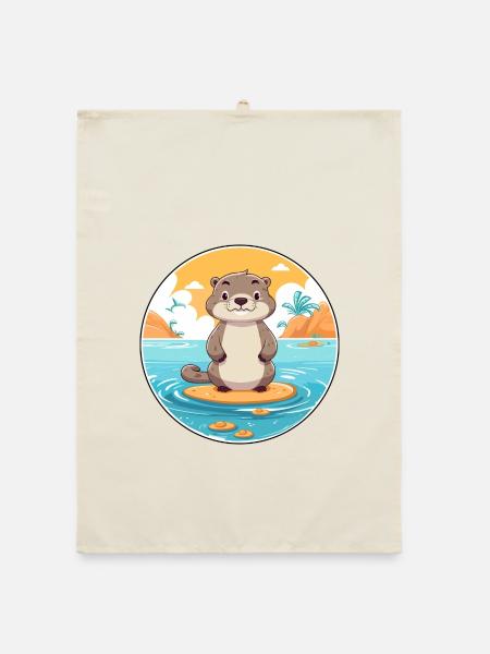 Otter Aquarell Cartoon Kawaii Clipart Tier - Organic Geschirrtuch - Natur