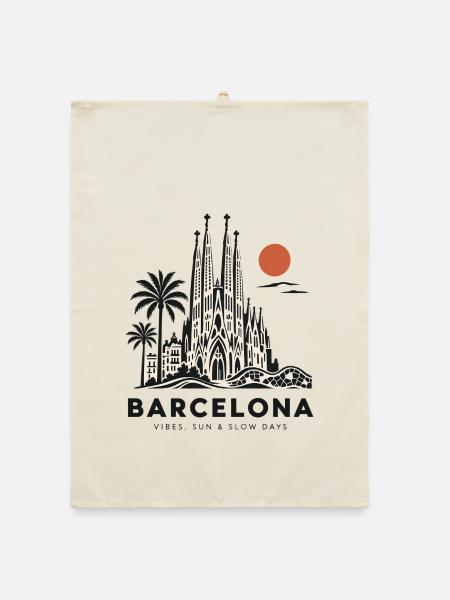 Sagrada Familia Barcelona Skyline - Organic Geschirrtuch - Natur