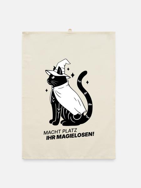 Macht Platz ihr Magielosen! – Schwarze Katze Hexe - Organic Geschirrtuch - Natur - Vorne