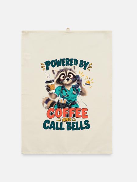  Powered by Coffee and Call Bells Waschbär - Organic Geschirrtuch - Natur - Vorne