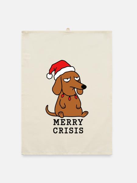 Frohe Krise – Weihnachtsdackel und Humor - Organic Geschirrtuch - Natur