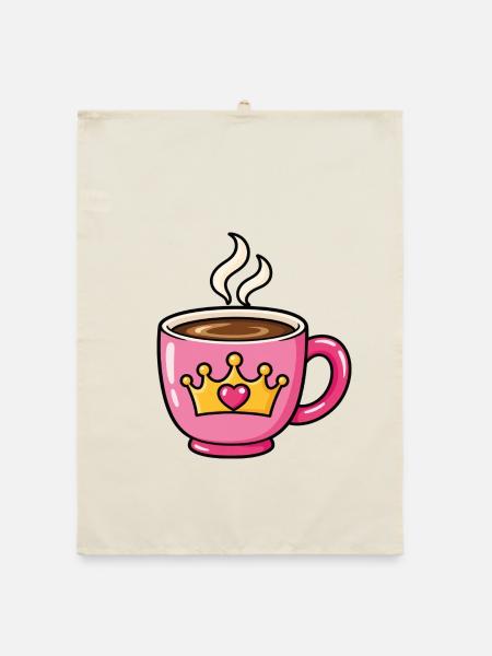 Prinzessinnen Kaffee – Rosa Tasse mit Krone - Organic Geschirrtuch - Natur - Vorne