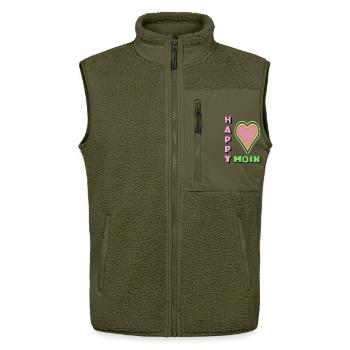 MOIN MOIN es heißt einfach nur Happy Moin ! - Unisex Sherpaweste von Stanley/Stella - Khaki - Vorne - AI Model Female 172 light (172cm) & AI Model Male 178 light (178cm)