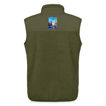 Bucharest Romania Vintage Travel Poster Souvenir - Unisex Sherpa Gilet by Stanley/Stella - khaki - Back - AI Model Male 178 light (178cm)