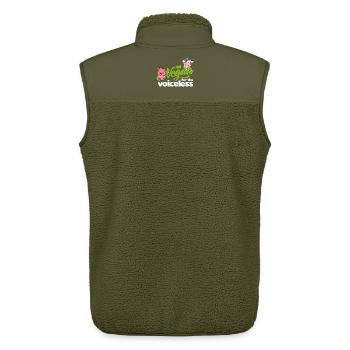 Vegan for the Voiceless - Schwein und Kuh weiß - Unisex Sherpaweste von Stanley/Stella - Khaki - Hinten - AI Model Male 178 light (178cm)