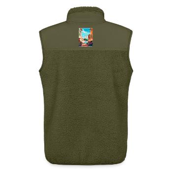 St. Tropez Frankreich Vintage Reiseplakat Souvenir - Unisex Sherpaweste von Stanley/Stella - Khaki - Hinten - AI Model Male 178 light (178cm)