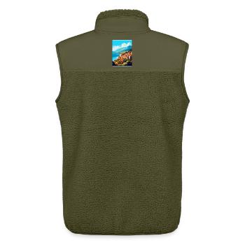 Madeira Portugal Vintage Travel Poster Souvenir - Unisex Sherpa Gilet by Stanley/Stella - khaki - Back - AI Model Male 178 light (178cm)