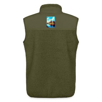Szczecin Pologne Affiche de voyage vintage souvenir WPA - Veste sans manches sherpa unisexe Stanley/Stella - kaki - Dos - AI Model Male 178 light (178cm)