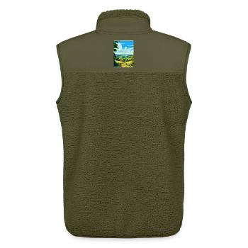 Surrey Hills Vintage Reiseposter Souvenir WPA - Unisex Sherpaweste von Stanley/Stella - Khaki - Hinten - AI Model Male 178 light (178cm)