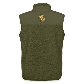 Leopard Funny Cartoon Character Headphone Music - Unisex Sherpa Gilet by Stanley/Stella - khaki - Back - AI Model Male 178 light (178cm)