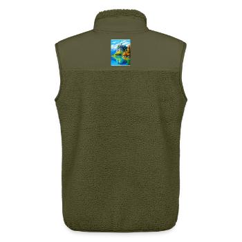 Bled Castle Slovenia Vintage Travel Poster WPA Art - Unisex Sherpa Gilet by Stanley/Stella - khaki - Back - AI Model Male 178 light (178cm)