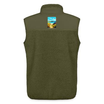 Isles Of Scilly Uk Vintage Travel Poster Souvenir - Unisex Sherpa Gilet by Stanley/Stella - khaki - Back - AI Model Male 178 light (178cm)