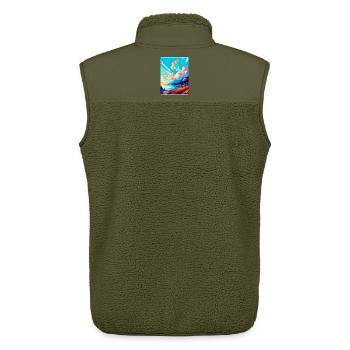 Bergen Norway Vintage Travel Poster WPA Souvenir - Unisex Sherpa Gilet by Stanley/Stella - khaki - Back - AI Model Male 178 light (178cm)