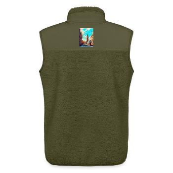 London England Uk Vintage Travel Poster Souvenir - Unisex Sherpa Gilet by Stanley/Stella - khaki - Back - AI Model Male 178 light (178cm)