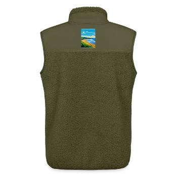 Croyde Beach Devon Vintage Travel Poster Souvenir - Unisex Sherpa Gilet by Stanley/Stella - khaki - Back - AI Model Male 178 light (178cm)