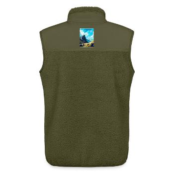 Glyder Fach Pays de Galles Royaume-Uni Affiche de voyage vintage WPA Art - Veste sans manches sherpa unisexe Stanley/Stella - kaki - Dos - AI Model Male 178 light (178cm)