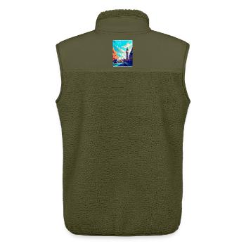 London England Uk Vintage Travel Poster Souvenir - Unisex Sherpa Gilet by Stanley/Stella - khaki - Back - AI Model Male 178 light (178cm)