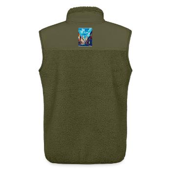 York Angleterre Royaume-Uni Affiche de voyage vintage Souvenir WPA - Veste sans manches sherpa unisexe Stanley/Stella - kaki - Dos - AI Model Male 178 light (178cm)