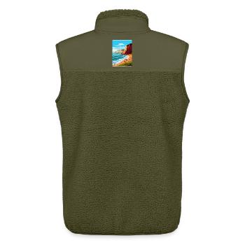 Torquay Cliffs England Uk Vintage Reiseposter - Unisex Sherpaweste von Stanley/Stella - Khaki - Hinten - AI Model Male 178 light (178cm)